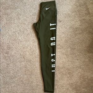 Nike Olive Green Leggings with Cream Logo